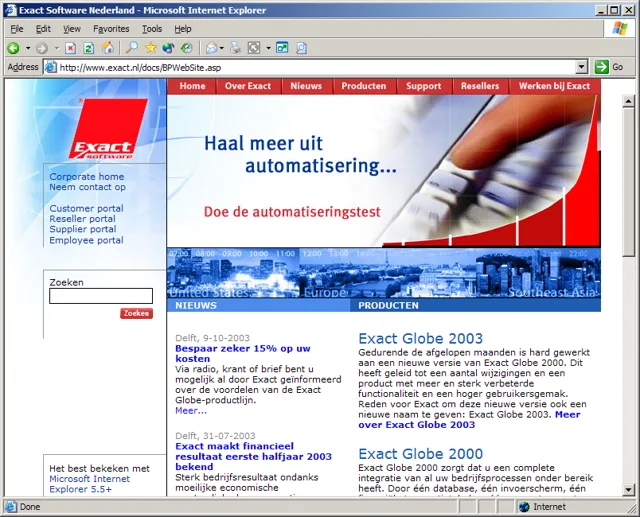 De website van Exact.
